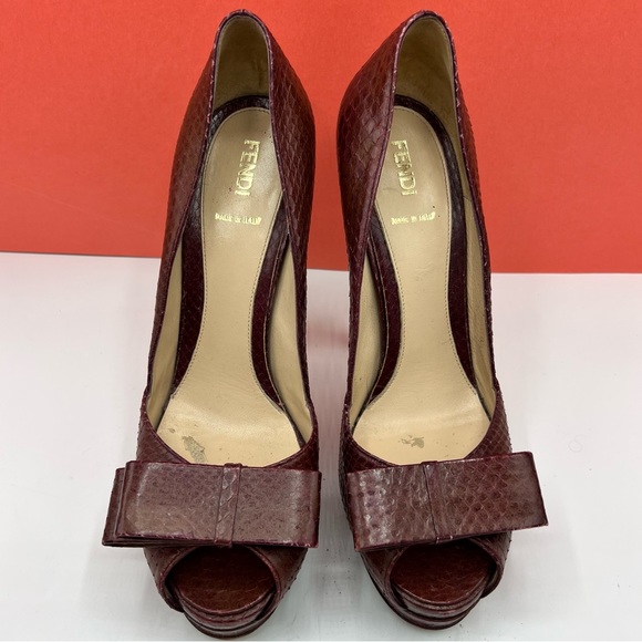 FENDI Brick Red Snakeskin Embossed Leather Ultra High Heels - Picture 4 of 11